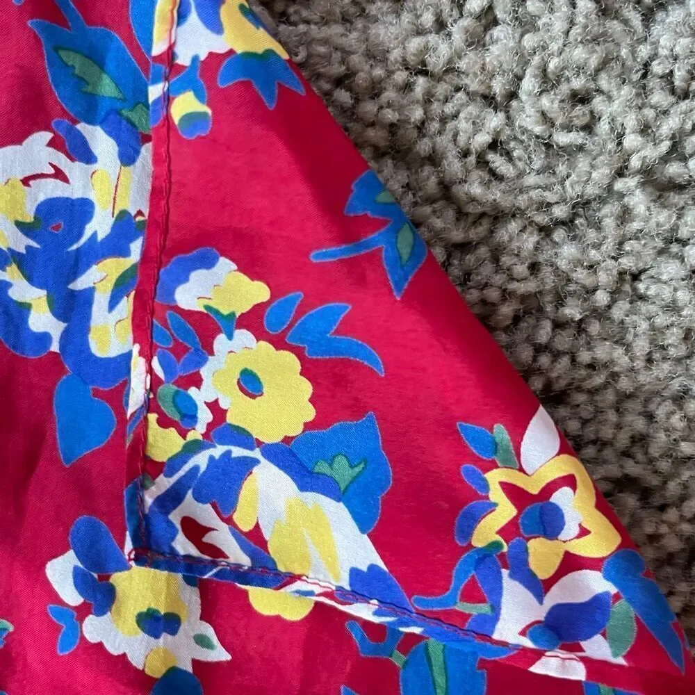 VTG Floral Silk Scarf Red Blue Yellow Long Skinny 11” x 54”